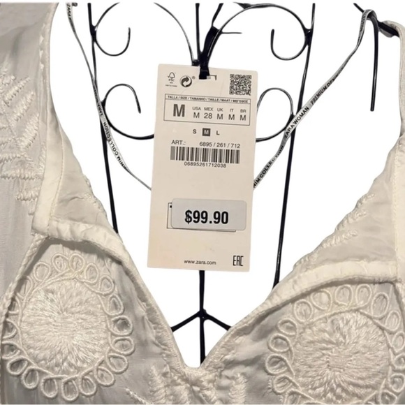 Zara Woman “The Long Embroidered Blouse”, Size M, Boho Style Off White, NWT - Picture 3 of 5